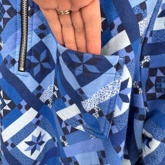 Lands End Sweatshirt Womens 3X Blue Quilt Pattern Pullover Serious Sweats - Picture 4 of 8